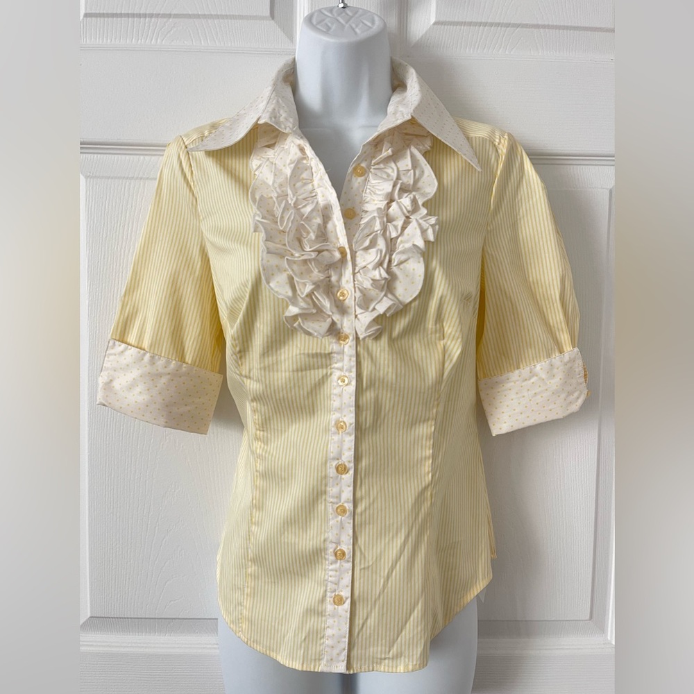 Bebe Y2K RARE Vintage Yellow Striped Blouse with Ruffle Detail. Size Small. - Picture 1 of 9
